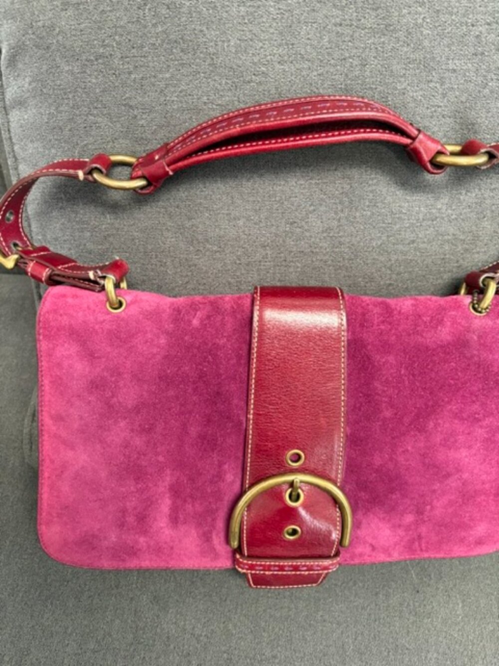 Coach Soho Demi Flap Burgundy Suede Shoulder Bag Vintage Y2K - Picture 3 of 7